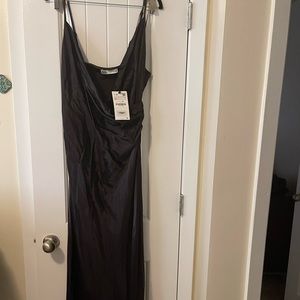 ZARA SATIN EFFECT SLIP DRESS IN BLACK